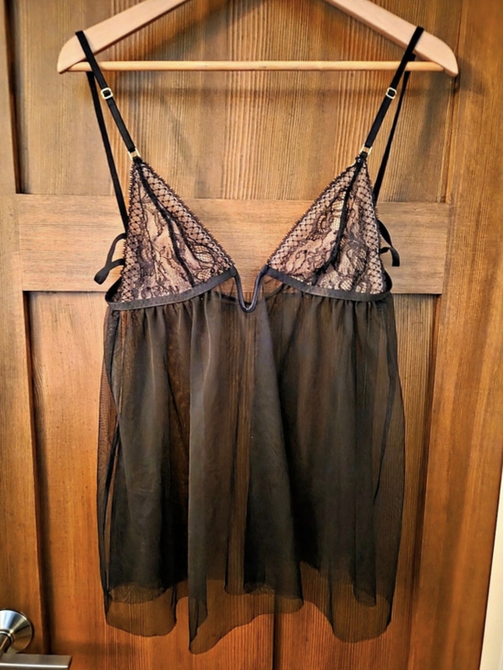 Victoria's Secret Lace & Mesh Babydoll Slip Black Medium
